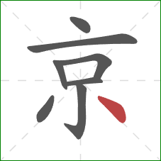 京的笔顺第8画:点 京的笔顺第8画:点