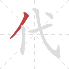 代的笔顺第1画:撇 代的笔顺第1画:撇