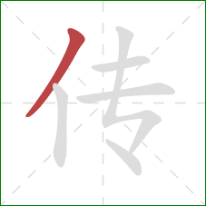 传的笔顺第1画:撇 传的笔顺第1画:撇