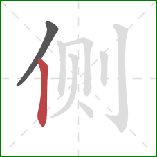 侧的笔顺第2画:竖 侧的笔顺第2画:竖