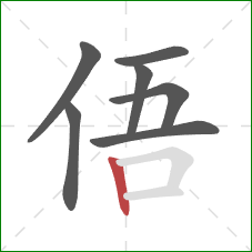 俉的笔顺第7画：竖