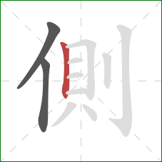 側的笔顺第3画：竖