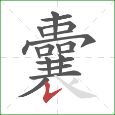 囊的笔顺第20画：竖提