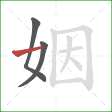 姻的笔顺第3画：横