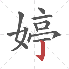 婷的笔顺第12画：竖钩