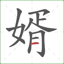 婿的笔顺第12画:横 婿的笔顺第12画:横