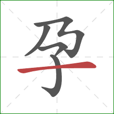 孕的笔顺第5画：横