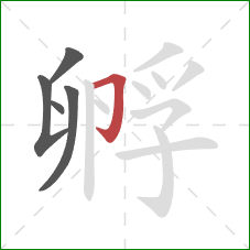 孵的笔顺第5画:横折钩 孵的笔顺第5画:横折钩