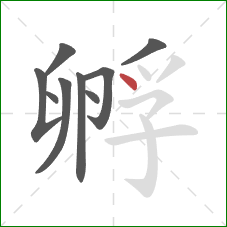 孵的笔顺第9画:点 孵的笔顺第9画:点