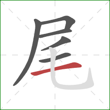 尾的笔顺第6画:横 尾的笔顺第6画:横