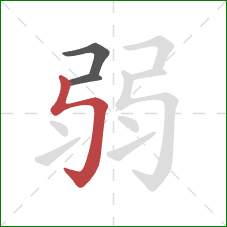 弱的笔顺第3画:竖折折钩 弱的笔顺第3画:竖折折钩