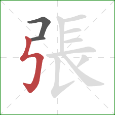 張的笔顺第3画：竖折折钩