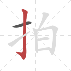 拍的笔顺第2画:竖钩 拍的笔顺第2画:竖钩