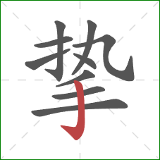 挚的笔顺第10画:竖钩 挚的笔顺第10画:竖钩