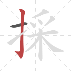 採的笔顺第2画：竖钩