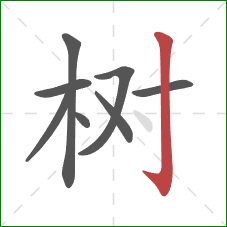 树的笔顺第8画：竖钩