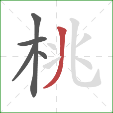 桃的笔顺第5画：撇