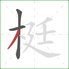 梃的笔顺第3画:撇 梃的笔顺第3画:撇