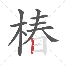 椿的笔顺第10画:竖 椿的笔顺第10画:竖