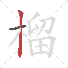 榴的笔顺第2画:竖 榴的笔顺第2画:竖