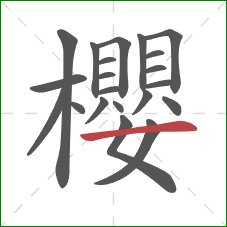 櫻的笔顺第21画:横 櫻的笔顺第21画:横