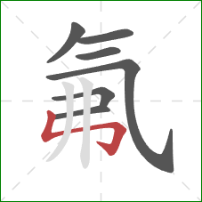 氟的笔顺第7画：竖折折钩