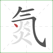 氮的笔顺第5画:点 氮的笔顺第5画:点