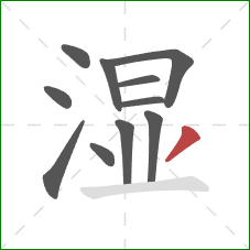 湿的笔顺第11画：撇