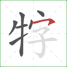牸的笔顺第7画：横钩