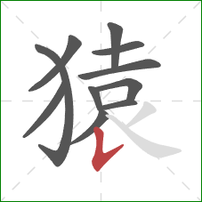 猿的笔顺第11画:竖提 猿的笔顺第11画:竖提