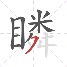 瞵的笔顺第13画:横撇 瞵的笔顺第13画:横撇