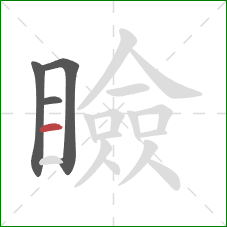 瞼的笔顺第4画:横 瞼的笔顺第4画:横