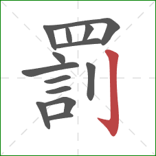 罰的笔顺第14画:竖钩 罰的笔顺第14画:竖钩