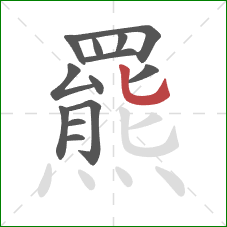 羆的笔顺第13画:竖弯钩 羆的笔顺第13画:竖弯钩