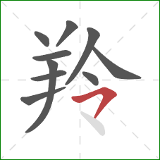羚的笔顺第10画:横撇 羚的笔顺第10画:横撇