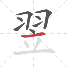 翌的笔顺第8画:横 翌的笔顺第8画:横