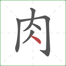 肉的笔顺第6画：点