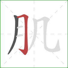 肌的笔顺第2画：横折钩