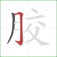 胶的笔顺第2画：横折钩