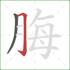 脢的笔顺第2画：横折钩