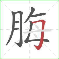 脢的笔顺第8画：横折钩