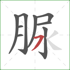 脲的笔顺第9画：横撇