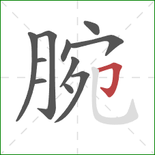 腕的笔顺第11画：横折钩