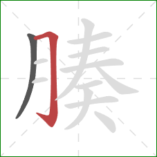 腠的笔顺第2画:横折钩 腠的笔顺第2画:横折钩