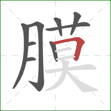 膜的笔顺第9画:横折 膜的笔顺第9画:横折