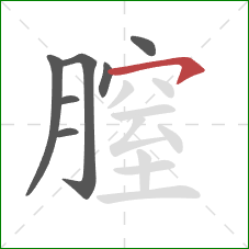 膣的笔顺第7画：横钩