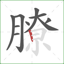 膫的笔顺第10画:竖 膫的笔顺第10画:竖