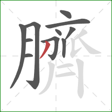 臍的笔顺第11画:撇 臍的笔顺第11画:撇