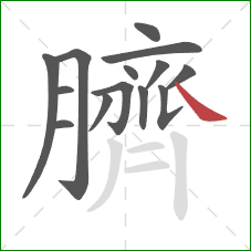 臍的笔顺第14画:捺 臍的笔顺第14画:捺