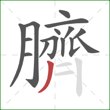 臍的笔顺第15画:撇 臍的笔顺第15画:撇